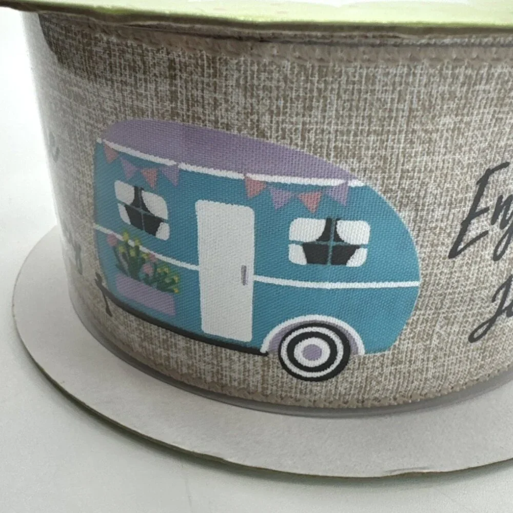 Decorative Wired Ribbon Enjoy The Journey 50 Yd Camper Wreath Craft Members Mark